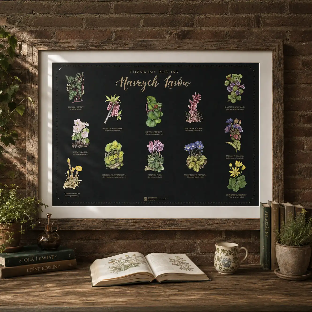 Plakat 12 roślin - Rośliny naszych lasów / Biotop Art / ciemny