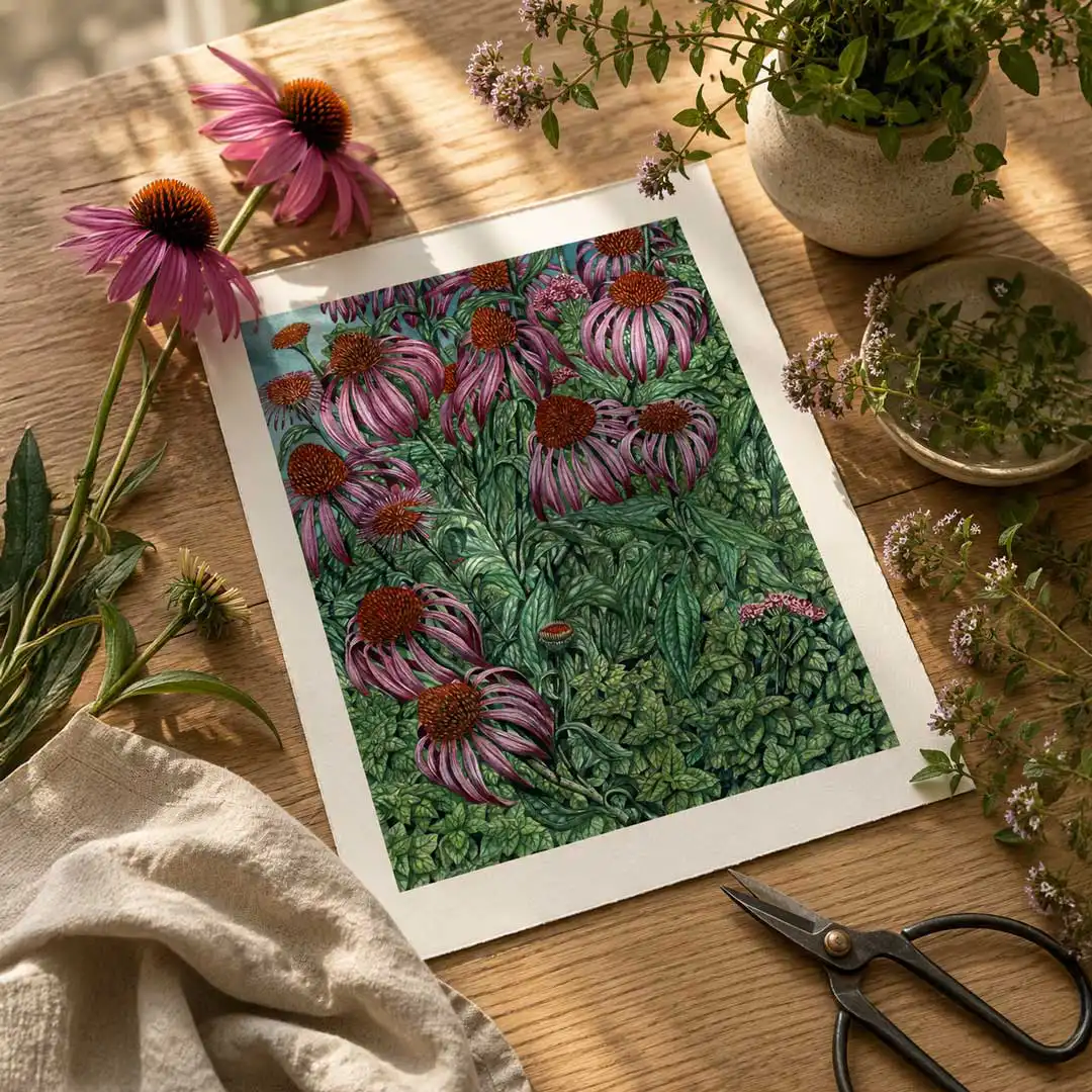 jezowka i oregano-reprodukcja Biotop Art lipiec