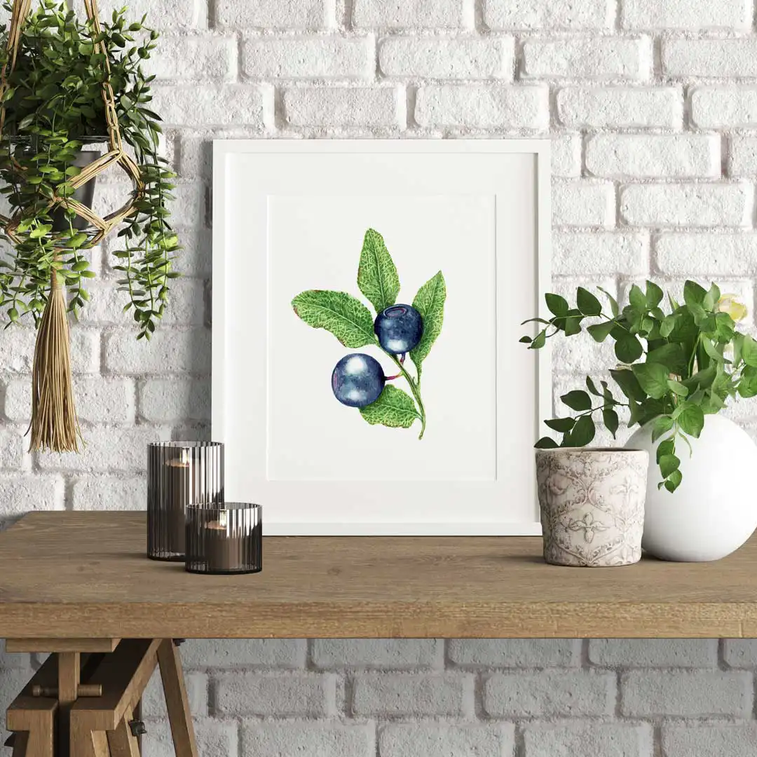 Borówka reprodukcja Biotop Art w ramie białej